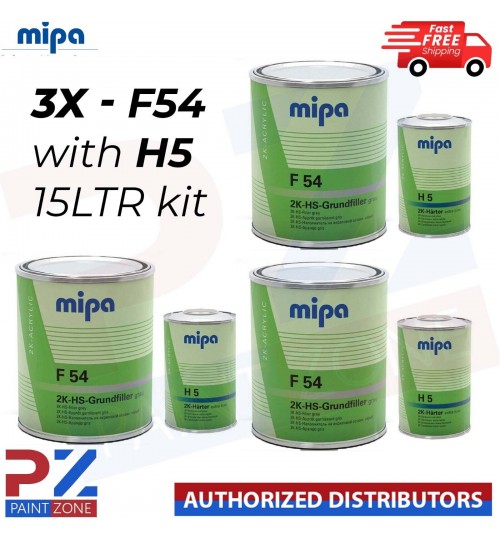 3x Mipa F54 4-1 2K HS Grundfiller HIGH BUILD PRIMER W/ H5 HARDENER GREY-15L KIT