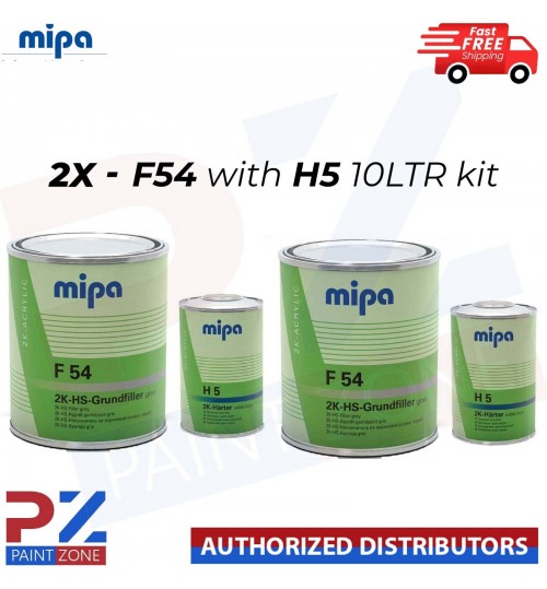 2x Mipa F54 4-1 2K HS Grundfiller HIGH BUILD PRIMER W/ H5 HARDENER GREY-10L KIT