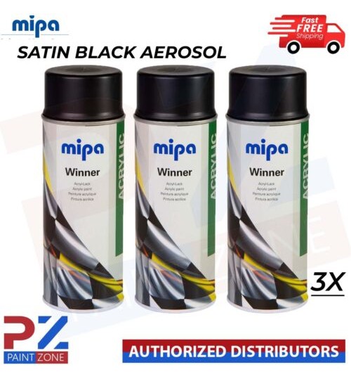 3x Mipa Winner Acrylic Spray Acrylic Paint Satin Black 400ml Aerosol