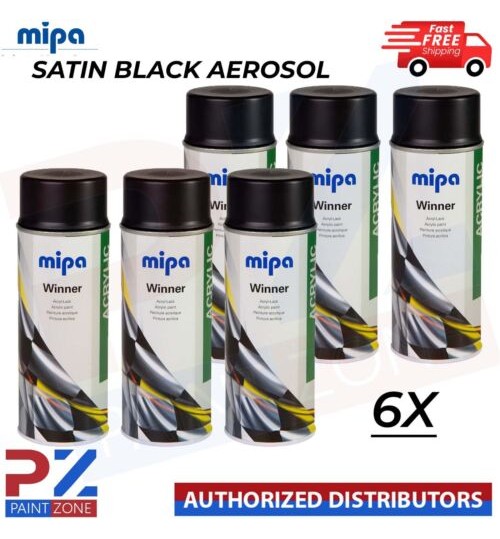 6x Mipa Winner Acrylic Spray Acrylic Paint Satin Black 400ml Aerosol