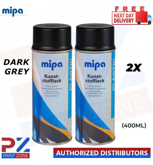 2x MIPA KUNST-STOFFLACK PLASTIC PAINT SPRAY DARK GREY AEROSOL 400ML
