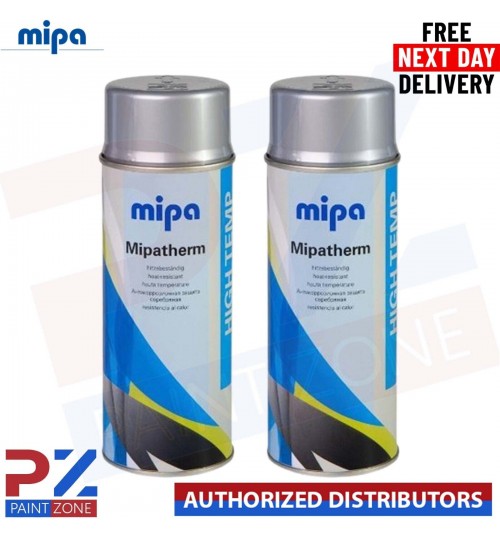 2x Mipa MIPATHERM SILVER HEAT RESISTANT PAINT 400ml Aerosol Car Spray