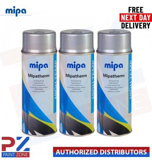 3x Mipa MIPATHERM SILVER HEAT RESISTANT PAINT 400ml Aerosol Car Spray