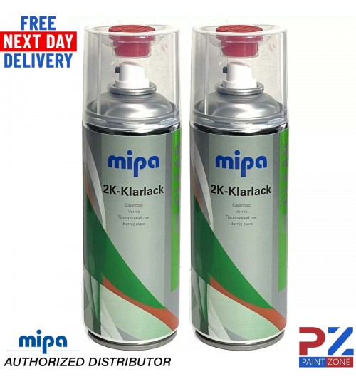 2x MIPA 2K CLEAR COAT SPRAY with HARDENER 400ml Lacquer Car Paint Aerosol