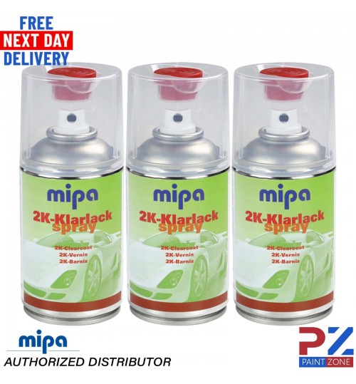 3x MIPA 2K KLARLACK CLEAR GLOSS LACQUER PETROL FUEL RESISTANT AEROSOL 250ML