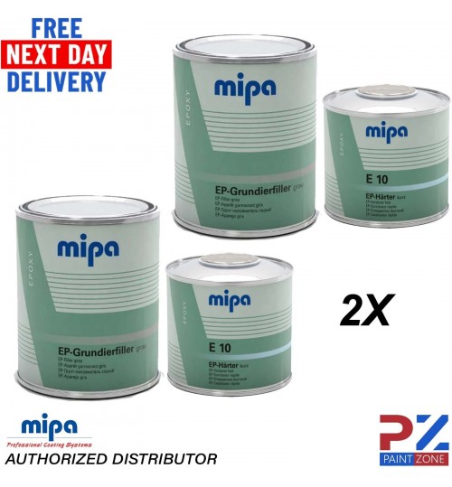 2 x MIPA EP EPOXY PRIMER Grundierfiller 2K GREY + EP FAST HARDENER E10 - 3L KIT