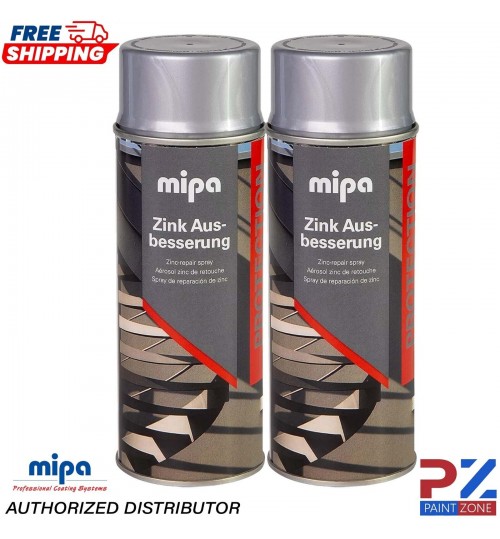 2x MIPA ZINC GALVANISED SILVER REPAIR TOUCH UP AEROSOL 400ML - FAST DRYING