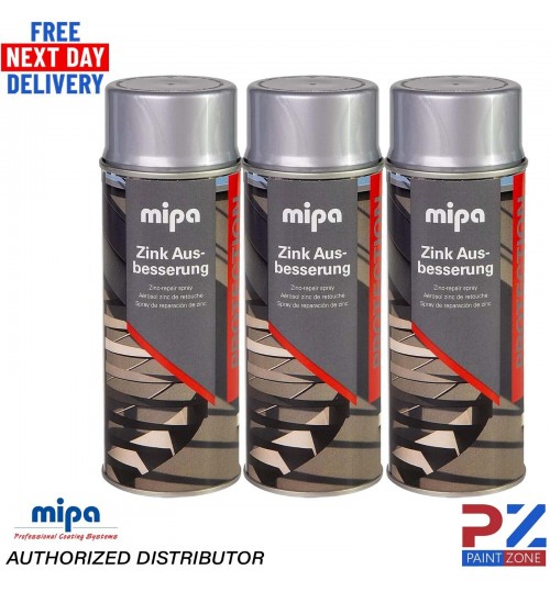 3x MIPA ZINC GALVANISED SILVER REPAIR TOUCH UP AEROSOL 400ML - FAST DRYING