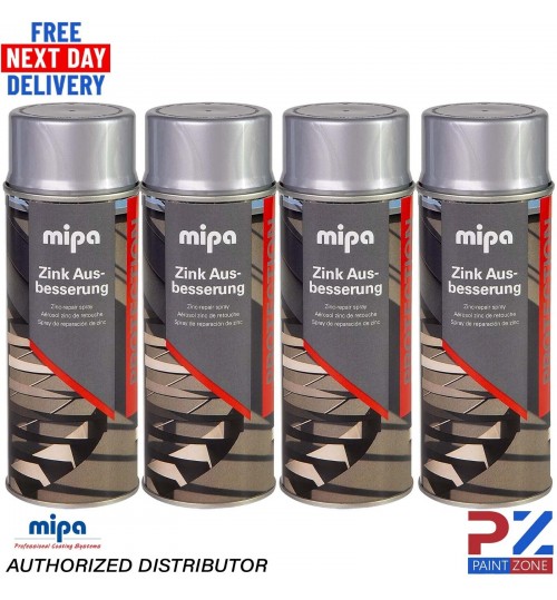 4x MIPA ZINC GALVANISED SILVER REPAIR TOUCH UP AEROSOL 400ML - FAST DRYING