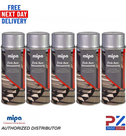 5x MIPA ZINC GALVANISED SILVER REPAIR TOUCH UP AEROSOL 400ML - FAST DRYING
