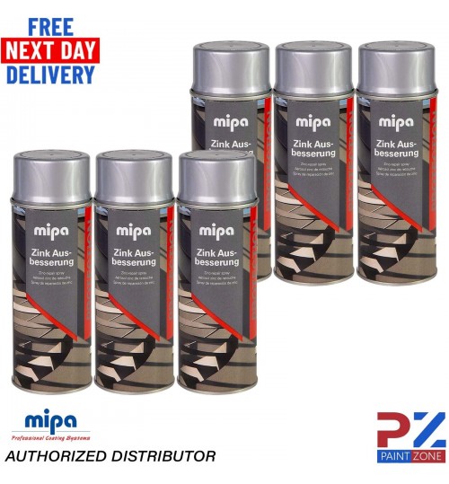 6x MIPA ZINC GALVANISED SILVER REPAIR TOUCH UP AEROSOL 400ML - FAST DRYING