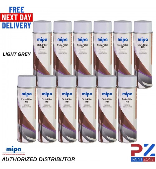 12x MIPA Etch-Filler HB Light Grey Aerosol Spray – 500ML
