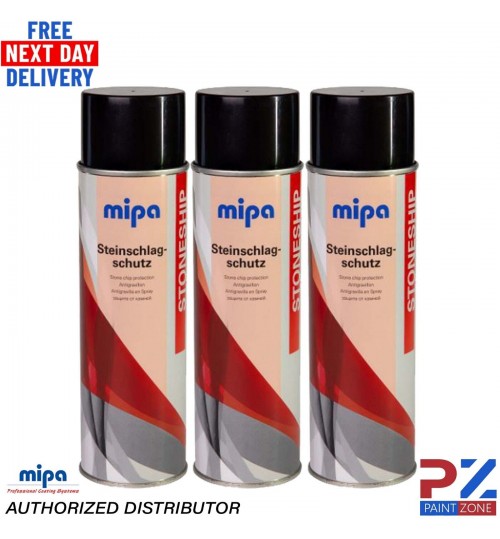 3x MIPA BLACK STONE CHIP Aerosol 500ml Car Spray All Round Protection