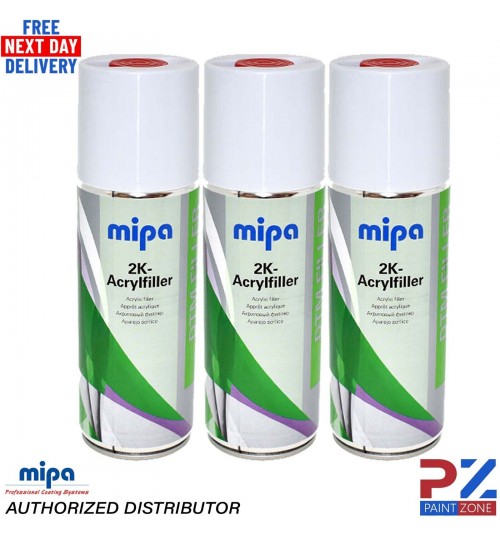 3X MIPA 2K Acrylfiller Spray GREY 2K Primer Filler 400ml Aerosol Inc Hardener