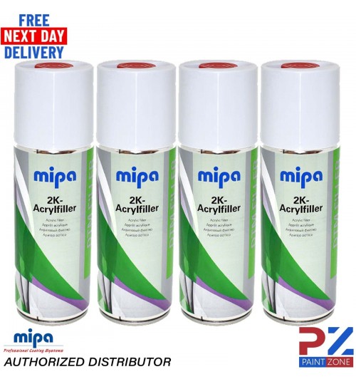 4X MIPA 2K Acrylfiller Spray GREY 2K Primer Filler 400ml Aerosol Inc Hardener