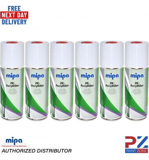 6X MIPA 2K Acrylfiller Spray GREY 2K Primer Filler 400ml Aerosol Inc Hardener