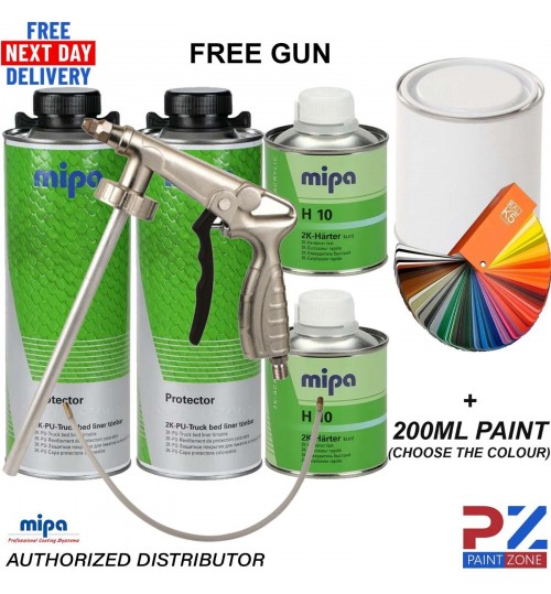 MIPA PROTECTOR BED LINER TOUGH 2 BOTTLE KIT + PAINT TINTED TO ANY COLOUR CODE