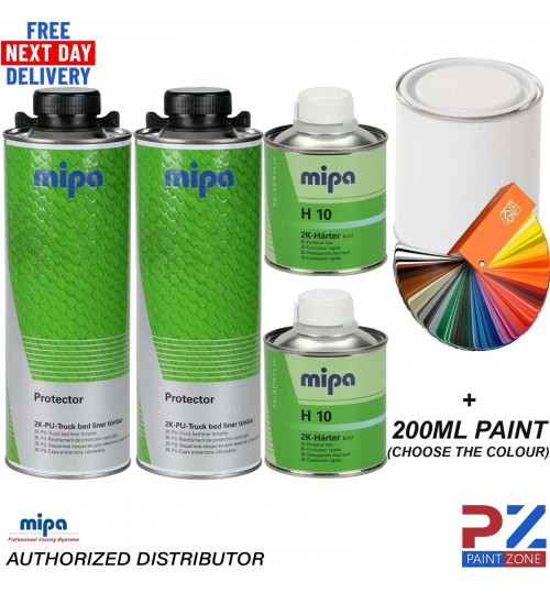 MIPA PROTECTOR BED LINER TOUGH 2 BOTTLE KIT + PAINT TINTED TO ANY COLOUR CODE