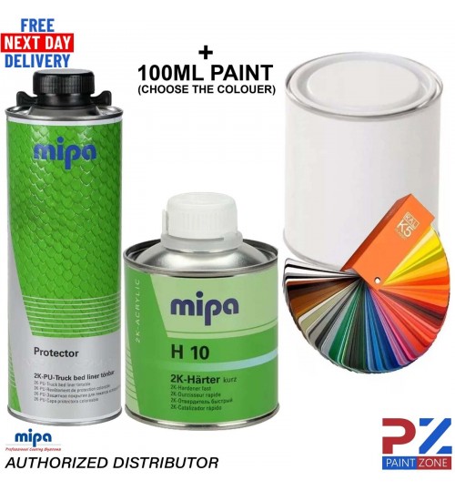 MIPA PROTECTOR BED LINER TOUGH 1 BOTTLE KIT + PAINT TINTED TO ANY COLOUR CODE