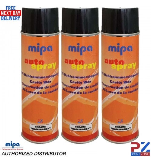 3X MIPA BROWN CAVITY WAX BODY PROTECTION SPRAY AEROSOL 500ML + EXTENSION NOZZLE