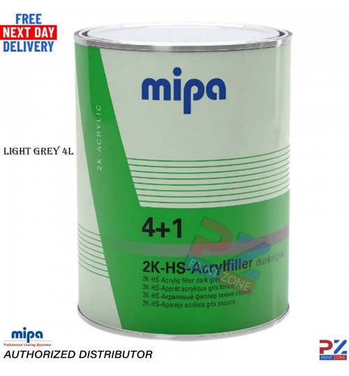 MIPA 4+1 2K HS HIGH BUILD PRIMER GREY 4LT TO SUIT MIXING PADDLE