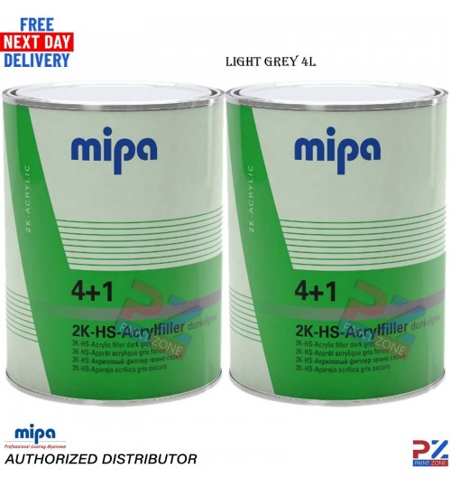 2X MIPA 4+1 2K HS HIGH BUILD PRIMER GREY 4LT TO SUIT MIXING PADDLE