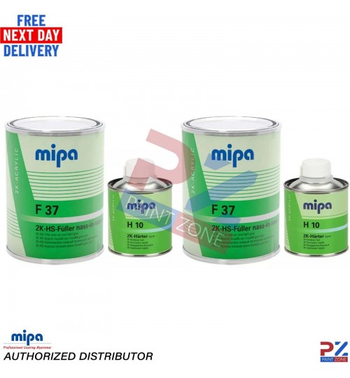 2x MIPA 2K HS Wet-on-Wet Filler Primer F37 Light Grey +H10 Hardener 1.25L Kit