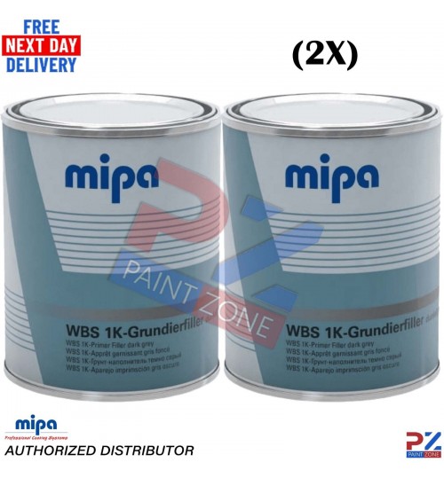 2X MIPA WBS 1K GRUNDIERFILLER WATERBASED PRIMER 1L - DARK GREY