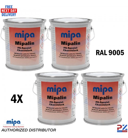4x MIPA RAL 9005 Mipaline 1K Black Paint – 5L Chassis & Frame Coating