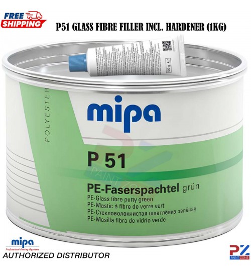 MIPA P51 Fibreglass Body Filler 1KG Green – Waterproof Car Putty + Hardener