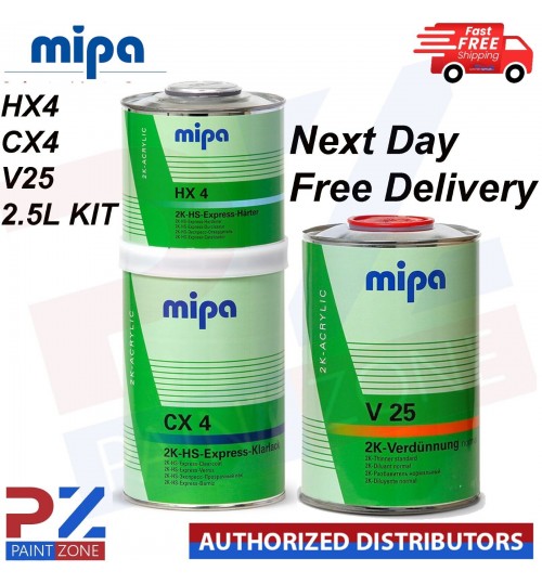 MIPA KLARLACK CX4 CLEARCOAT LACQUER WITH HX4 HARDENER+V 25 THINNER 2.5 LITRE KIT