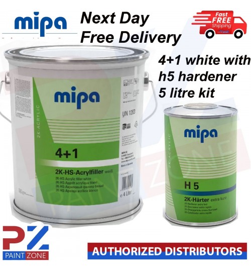 MIPA 4+1 2K HS ACRYFILLER HIGH BUILD PRIMER WHITE 4LTR WITH H5 1LTR 5LTR KIT