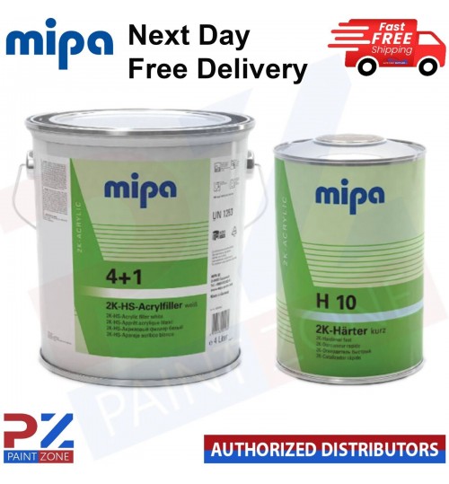 MIPA 4 + 1 ACRYFILLER HIGH BUILD PRIMER WHITE 4LTR +H10 HARDENER 1LTR *5LTR KIT*