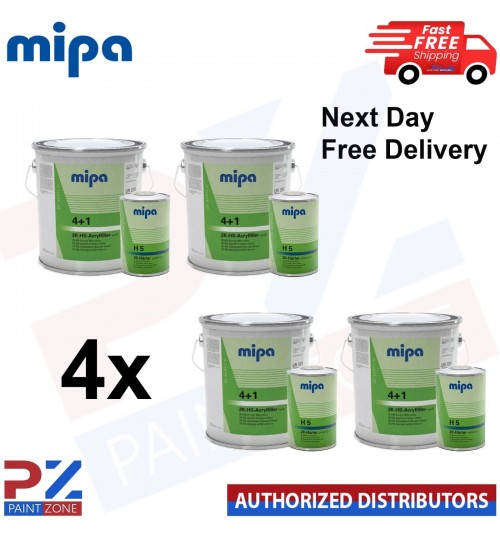 4 X MIPA 4+1 ACRYFILLER 2K HIGH BUILD PRIMER GREY 4LTR - 4 X H5 1LTR *20LTR KIT*
