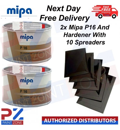 2X MIPA P16 PE UNIVERSAL LEICHTSPACHTEL LIGHT AND HARDENER - WITH 10 SPREADERS