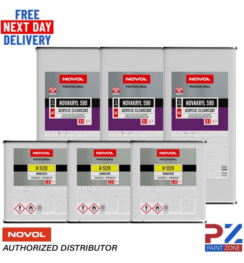 3X NOVOL NOVAKRYL 590 LACQUER + H5120 FAST HARDENER 7.5L KIT NEXT DAY DELIVERY