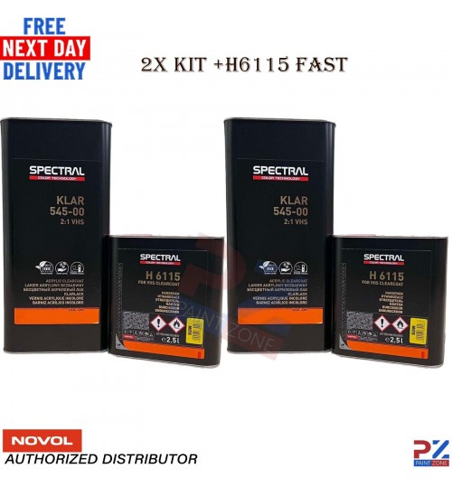 2X NOVOL SPECTRAL KLAR 545-00 VHS LACQUER + H6115 FAST HARDENER 7.5LTR KIT