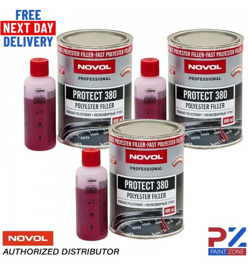 3X NOVOL PROTECT 380 POLYESTER SPRAY FILLER PRIMER KIT WITH 0.8L HARDENER