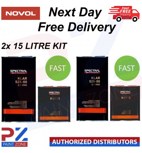 2X NOVOL SPECTRAL KLAR 525-00 VHS LACQUER + FAST HARDENER H6115 15 LITRE KIT