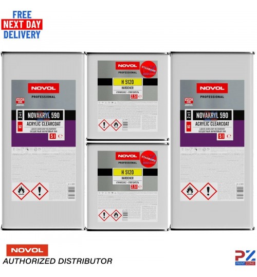 2X NOVOL Novakryl 590 2K HS Clear Lacquer + 2X H5120 Standard Hardener 7.5L Car