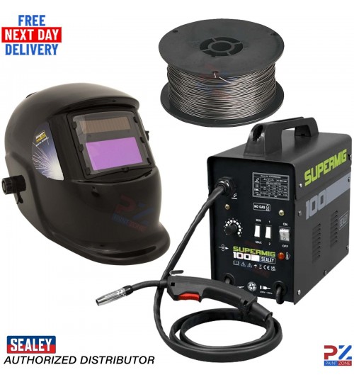 Sealey SUPERMIG100 Gasless MIG Welder 100A + S01001 Helmet + 0.9mm Wire