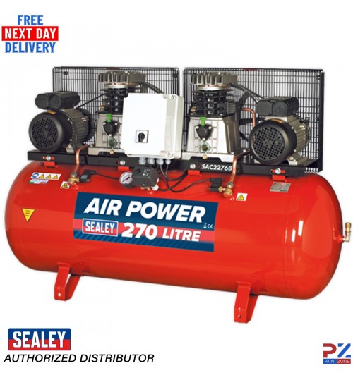 Sealey Professional Air Compressor SAC2276B 270L 2x3hp Belt Drive Cast Cylinder