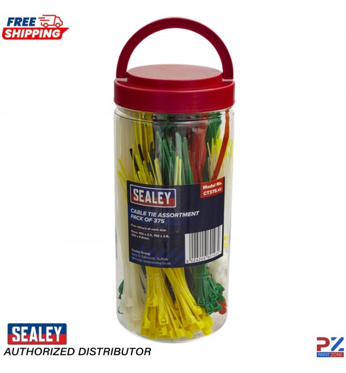 Sealey CT375 Cable Tie Assortment Pack 375pcs – Mixed Nylon Zip Ties